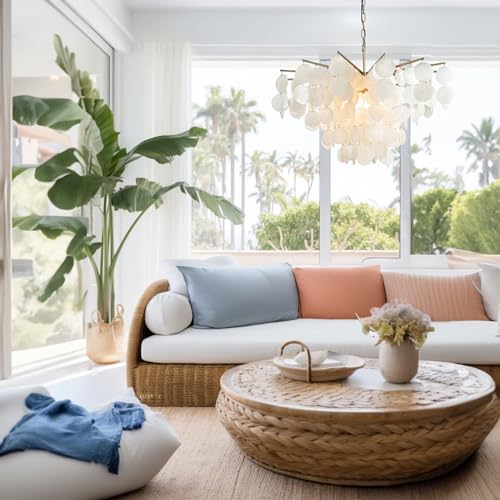 ALOADECOR 6-Light 30" Cone Shape 5-Tier Coastal Capiz Shells Chandelier with Antique Gold Metal Farmhouse Natural Seashell for Dining Room Living Room - Image 7