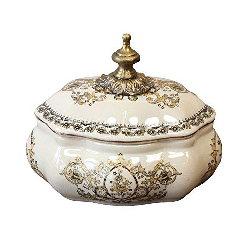 Caja de cofre del tesoro de joyería de cerámica vintage europea de 8 pulgadas con mango de aleación de metal - Caja de almacenamiento con patrón de flores de grieta de hielo Pendie