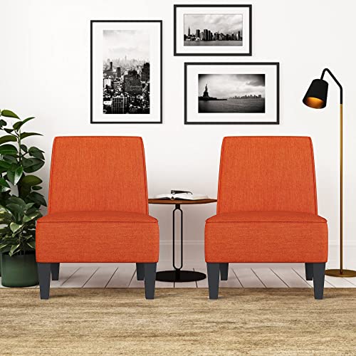 Alish Accent Chairs Set Of 2 Upholstered Living Room Chairs Armless Side Chairs Bedroom Chairs With Curved Backrest And Wooden Legs Orange #TOP5