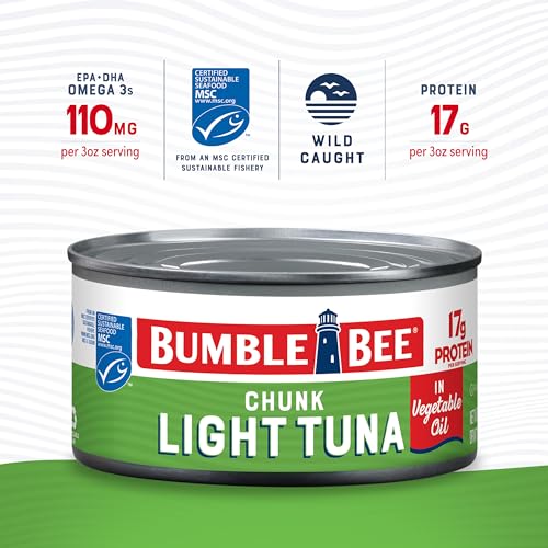 Image of Bumble Bee Chunk Light Tuna In Oil, 12 oz Can - Wild Caught Skipjack Tuna - 17g Protein Per Serving - MSC Certified Sustainable Seafood, Non-GMO, Gluten Free, Kosher
