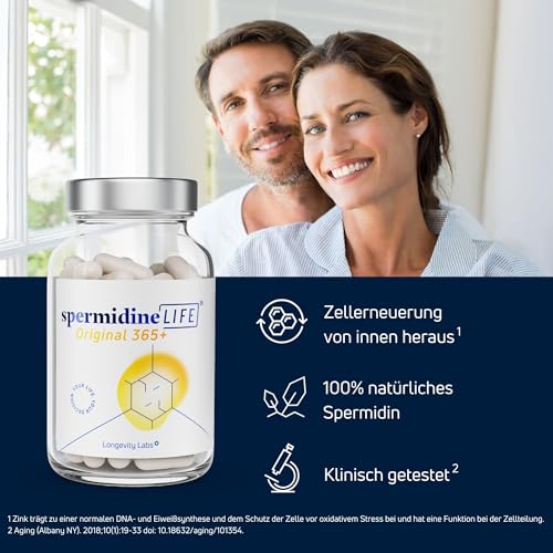 Spermidinelife Originale 365+ 2 Mg Di Spermidina Da Celvio Estratto Di Germe Di Grano Con Zinco E Vitamina B1 – Capsule Vegane Per Il Supporto Quotidiano Del Rinnovamento Cellulare E Dell'autofagia - 2