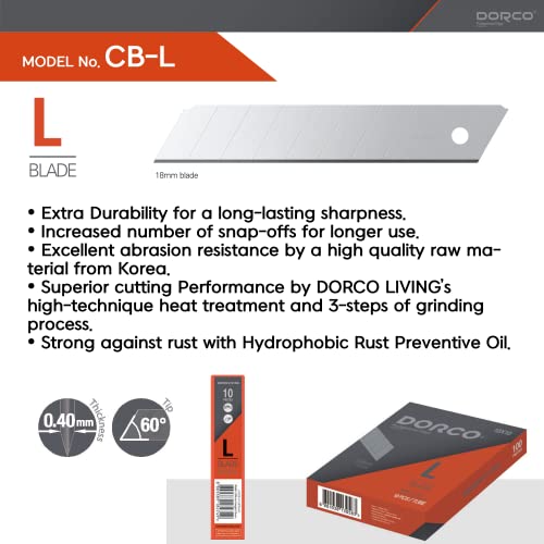 10 Pcs, Dorco Professional Quality Utility Box Cutter Knife Replacement Refills - Large Size Carbon Steel Blade, 60° Tip - 18Mm #TOP2