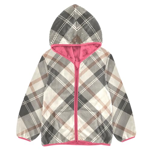 GuoChe Plaid Grey Orange Beige Boys Sherpa Jacket