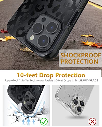 Scorpify Iphone 14 Pro Max Case For Black Leopard Design, Cute Shockproof Phone Cover For Women Girls, With Tempered Glass Screen Protector+Camera Lens Protector, Stylish Black Gift And Non Yellowing #TOP1