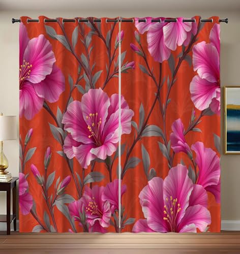Rideau fleur rouge clair isolant thermique et occultant 3D - 3