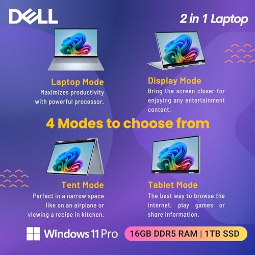 Image of Dell 16 Plus 2-in-1 Laptop, 16 inch 1920 x 1200 Touchscreen, Core Ultra 7 256V(>i9-13900H), AI Ready, Copilot, Backlit Keyboard, 1080p Webcam, Wi-Fi 7, Windows 11 Pro, Ice Blue(16GB DDR5 RAM | 1TB SSD)