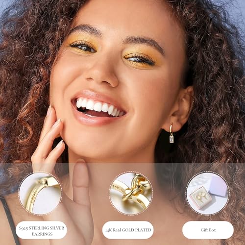 14K Gold Plated S925 Sterling Silver Drop Dangle Earrings for Women - Hypoallergenic Dainty Gold Huggie Hoop Earring CZ Heart Pearl Clam Shell Dainty Charm Drop Dangle Earrings Jewelry Gift2