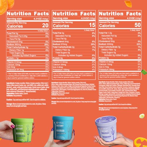 Image of Hethstia Konjac Noodles Soup Cups Variety Pack, Pho, Miso & Laksa, 6 Pack | Low Calories, Vegan, Gluten-Free, Keto Friendly, Low Carb, Low Fat, Low Sugar, Pre-Cooked Shirataki Noodles, Healthy Meal