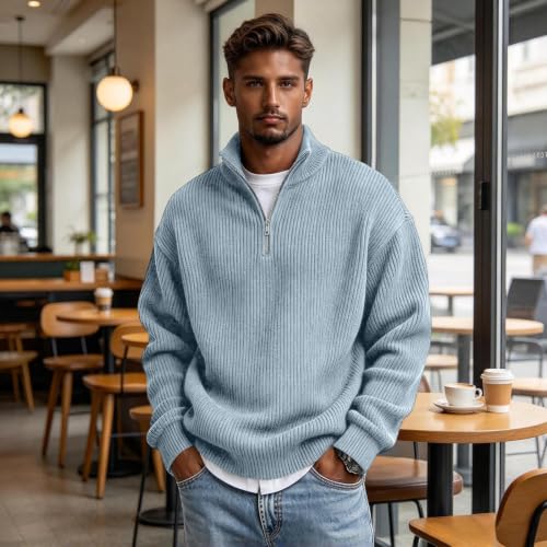 Mens Corduroy Shirt Quarter Zip Polo Textured Fall Shirts Sweatshirt | Long Sleeve Tshirt, Casual, Soft, Breathable, Lightweight, Work, Sports, Travel, Lounging, Party, Fall Outfits for Men — view 6