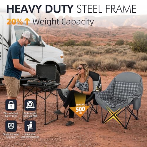 Image of Oversized Camping Chair for Adults 2 Pack - Heavy Duty Outdoor Padded Chair