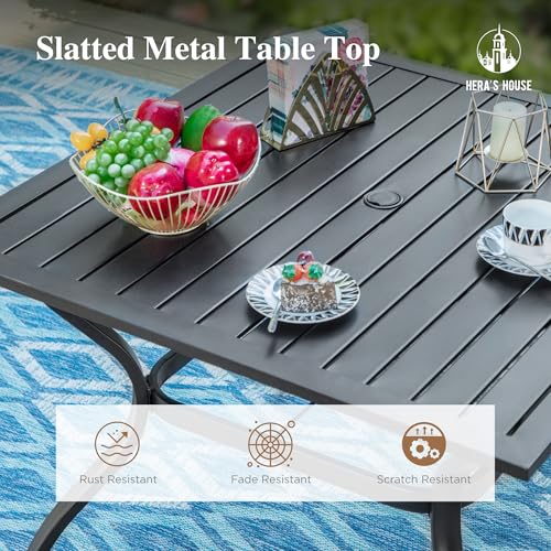 Image of HERA'S HOUSE Patio Table w /Umbrella Hole, Black Metal Dining Table for 4