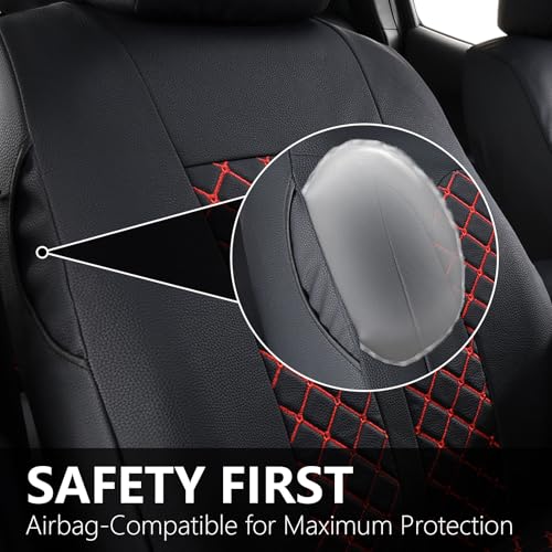 Image of Truckiipa Automotive Seat Covers Fit for Toyota Tacoma Front Seat Leather Waterproof Full Coverage Truck Seat Covers Custom Fit for 2005-2015 Toyota Tacoma Double Crew Cab, Front Pair, Black&Red