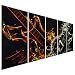 Pure Art Abstract Guitar Heat - Large Music Metal Wall Art Decor - Set of 5 Panels Sculpture for Kitchen or Living Room - 64" x 24"