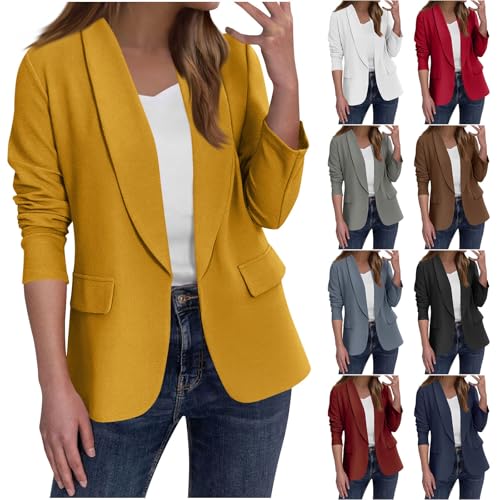 Womens Classic Blazer Elegant Dress Jackets Ladies Lapel Open Front Suits Jacket Casual Basic Solid Color Work Office Blazers Cardigans with Pockets Tailored Business Outerwear Coat for Women UK
