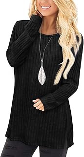 Jescakoo Long Sleeve Shirts for Women Crew Neck Fall Tops Side Split Lightweight Tunic Sweaters Fashion Clothes 2025 S-4XL