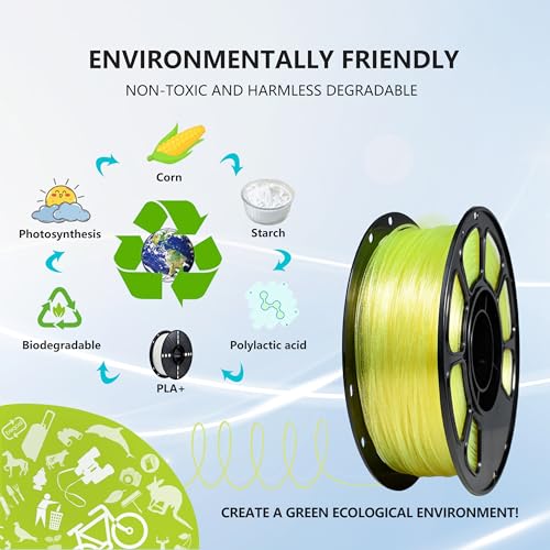 Image of iBOSS PLA Plus Clear Filament 1.75mm, 1kg Spool High Transparency Transparent Lemon Yellow Filament Glitter, PLA+ Neatly Wound 3D Printer Filament, Fast Printing Support