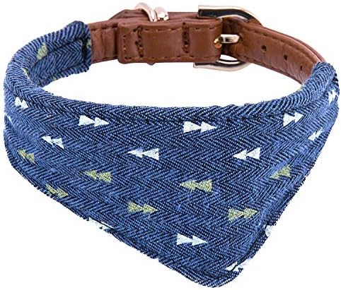 Puppy Collars for Small Dogs - StrawberryEC Adjustable Puppy Id Buckle Collar Leather. Cute Plaid Bandana Dog Collar (Bandana-Navy-Note)
