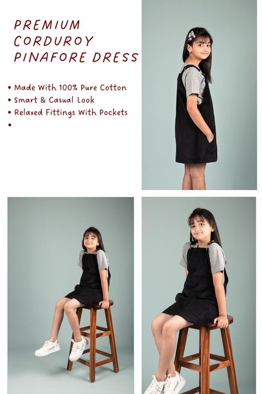 Image of Tweeny Mini Girls Kids Pure Cotton Pinafore Dress Winter Summer Premium Dungaree Dresses with Pockets (Without T-Shirt)