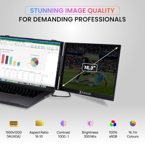 Image of X Nomad X4 Pro Max 15.3 Inch Portable Triple Screen, Single Cable Connection, 1920x1200 WUXGA, 16:10, Anti-Glare Matte, 1000:1 Contrast Ratio, 300nits
