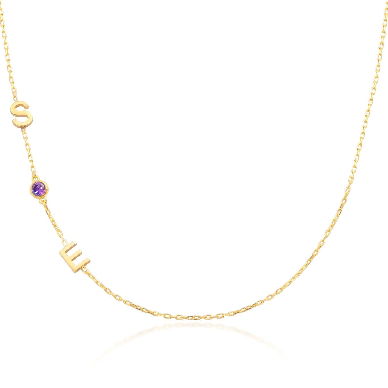 Collana con iniziale, laterale lettera pietra portafortuna compleanno