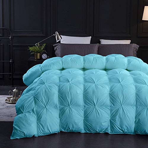 Home Luxury Living Aqua All Season Down Alternative Pintuck Comforter- Grand King Size 106 x 106 Inches 1 pc Pinch Pleated Comforter 600 GSM & 4 - Corner Tabs 100% Egyptian Cotton- Aqua Solid