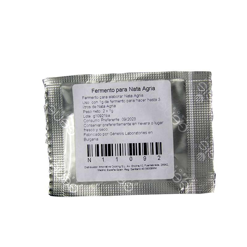 Fermento liofilizado para Nata Agria casera 1 g - pack de 2 unidades- Starter bacterias lácticas para Sour Cream cremosa hasta 3 L Reutilizable por resembrado