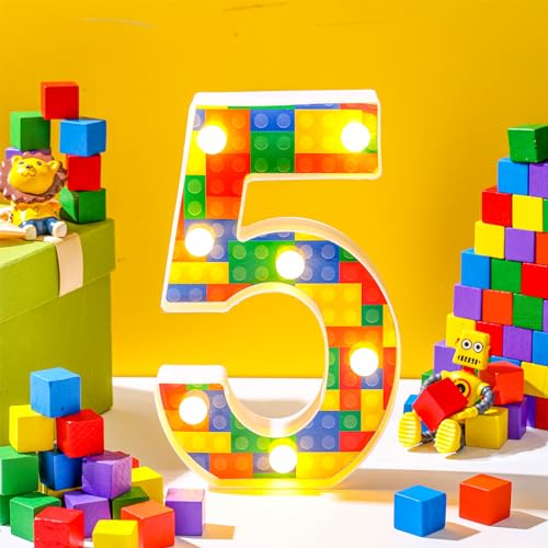 Comparativas de Señales con números luminosos que puedes comprar esta semana. 33 Baquler - Bloque de construcción con número de luz decorativo, número de marquesina, números LED para fiestas, números iluminados, bloques de construcción, decoración de...