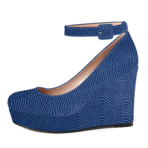 MOVINSTEPS Womens Round Toe Platform Ankle Strap Patent Night Club Sexy Buckle Wedge High Heel Pumps Shoes 4 Inch2