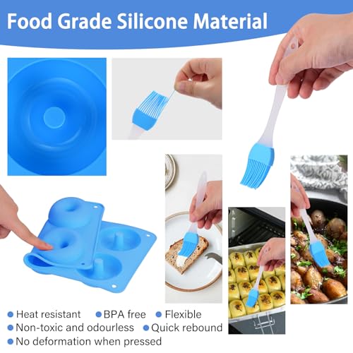 5 Pezzi Stampo Ciambelline, Stampo Ciambella Silicone Antiaderenti, Stampo per Ciambelle con Pennello da Cucina per Donuts Baking Biscotti Muffin, Donut Moulds - immagine 4