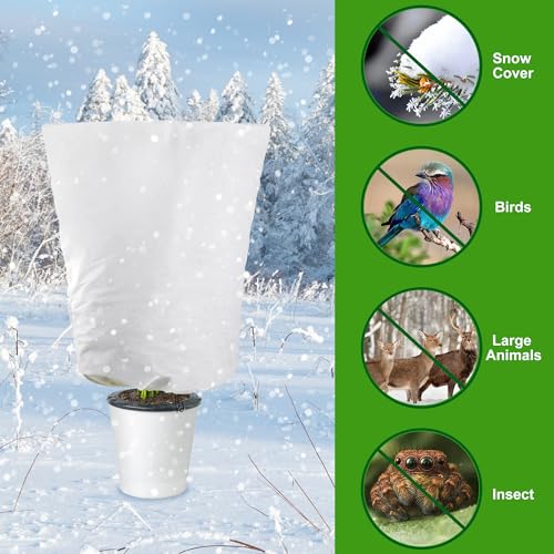 Alpurple 4 Packs Winter Drawstring Plant Covers-23.6 x 31.5 Inch Warm Plant Protection Cover Bags, Frost Cloth Blanket Protecting Fruit Tree Potted Plants from Freezing Animals Eating - Thumbnail 7