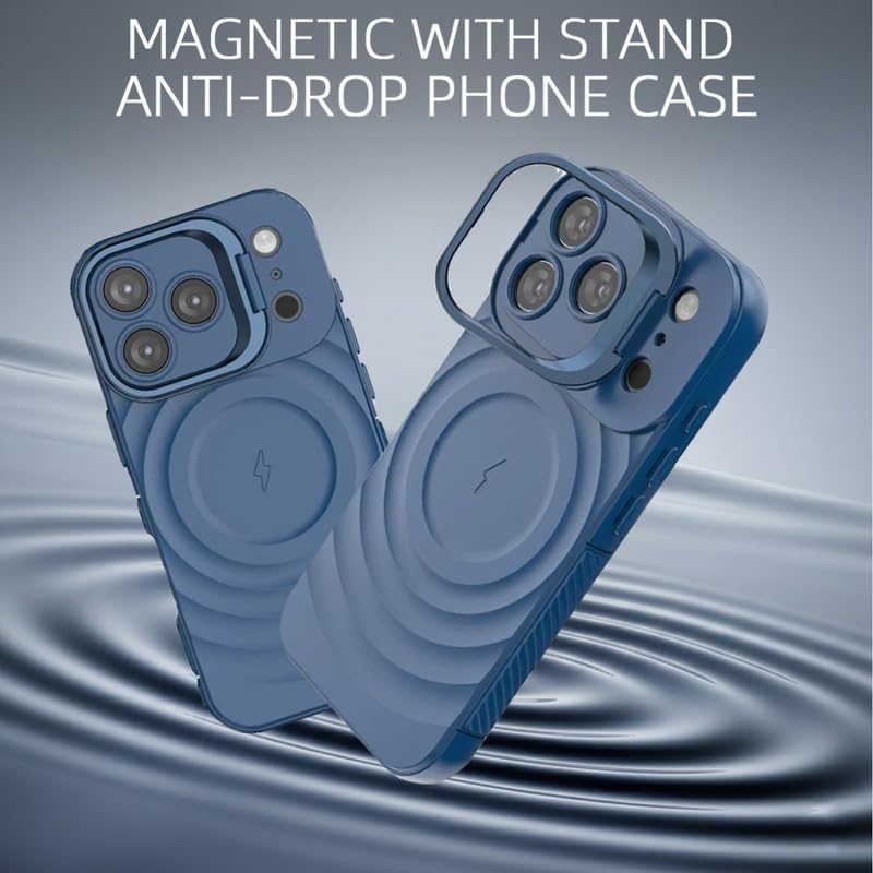 Image of LuxuryKase Shockproof Case for iPhone 17 Pro Max | Ripple Pattern | Camera Protection | Inner Velvet Fabric Lining | Protective Cover with Enhanced Grip & Wireless Charging Support - Blue