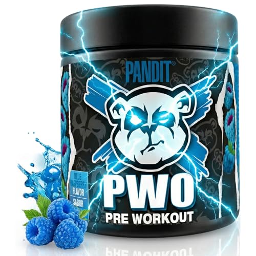 Pandit Pre entreno | Más Óxido Nítrico con Creatina Monohidratada | Preentreno Fuerte con Cafeína | Pre Workout Gimnasio en Polvo | Monohidrato de Creatina | Beta Alanina (240g, Frambuesa azul)