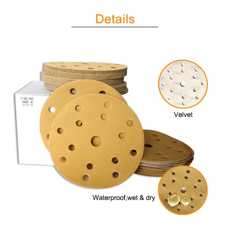 10 PCS Flocking Yellow Sandpaper 6 Inch 15 Hole Self-Adhesive for Polishing Abrasive Tools Electric Grinder Accessories,800