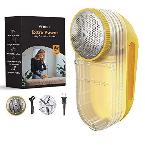 Pionix Extra Power Lint Remover Fabric Shaver - 35W W/ Strong Suction Sweater Lint Remover Shaver, 2-Speed Setting Lint Shaver - Clothes Shaver Lint Remover, Fabric Shaver Fuzz Remover For Furniture #TOP20