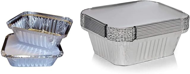 MARENT Brand 50 x Silver Foil Food Trays Containers & Lids 110 x 85 x 32mm (No.1) Same Day Posting if bought before 1pm Weekdays