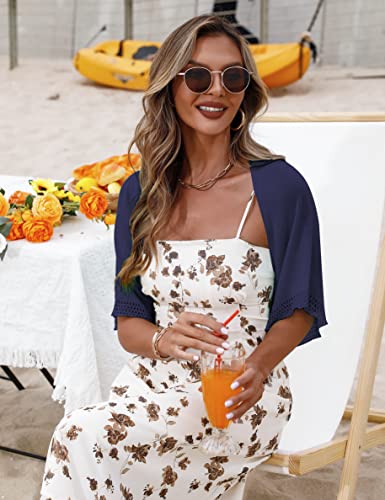 Image of Totatuit Women's Short Sleeve Bolero Shrug for Dresses Open Front Knit Cropped Cardigan Loose Sheer Cardigan Sweater