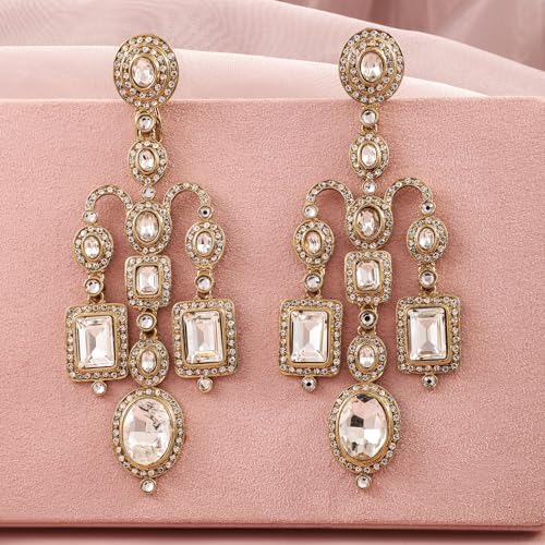 Image of Rubans American Diamond & Crystal Chandelier Earrings Stylish Trendy Jewellery Gift for Women & Girls