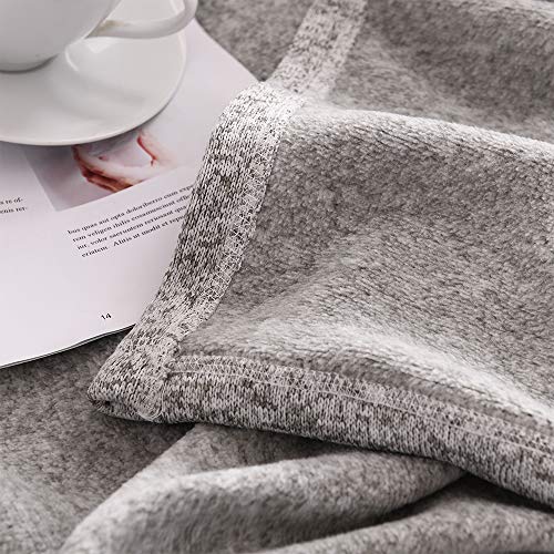 KAWAHOME Knit Blanket Lightweight Breathable Fuzzy Heather Jersey Thin Blanket for Couch Sofa Bed Twin Size 66 X 90 Inches Grey and White