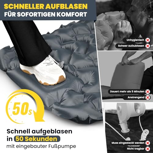 HIKENTURE Isomatte Selbstaufblasend, 10cm hoch Camping Isomatte Kleines Packmaß, Aufblasbare Schlafmatte mit Fußpumpe für Outdoor, Wandern, Zelt – Bild 4