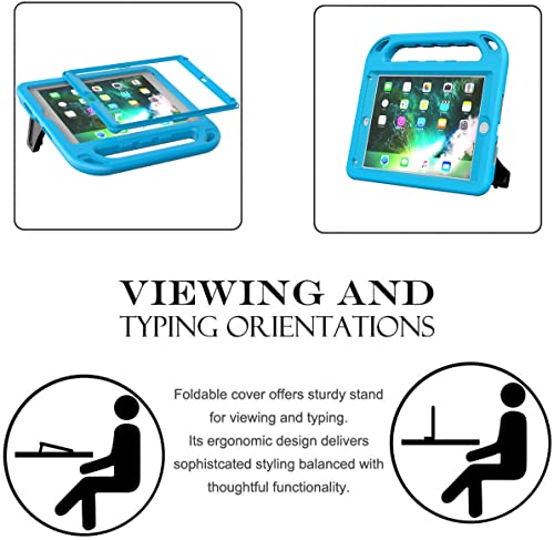Ledniceker Kids Case For Ipad 9.7 2018/2017 & Ipad Air 2 - [Built-In Screen Protector][Light Weight Handle] Shockproof Stand Case For Ipad 9.7 Inch 2018(6Th Generation) / 2017(5Th Gen) - Blue #TOP5