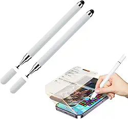 KIT com 2 Caneta Stylus Touch Screen Universal 2 em 1 – Para Smartphones, Tablets, Ipad, Iphone, Telas Touchscreen Compatível com iOS e Android - BRANCO