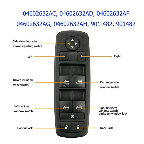 4602632AG Driver Side Master Power Window Switch - Replaces Part 4602632AH, 4602632AF, Compatible with Nitro and Liberty 2008-2012, Journey 2009-2010