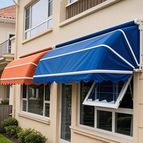 Toldo telescópico impermeable con soporte de aluminio plegable azul para exterior 7