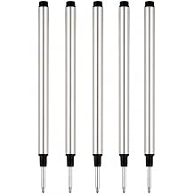 5 Pack Rollerball Pen Refills Compatible with Mont Blanc Rollerball Pens Ink Refills, 0.5mm Fine Tip, Threaded Rollerball Design, Smooth Writing Replacement Refills Black