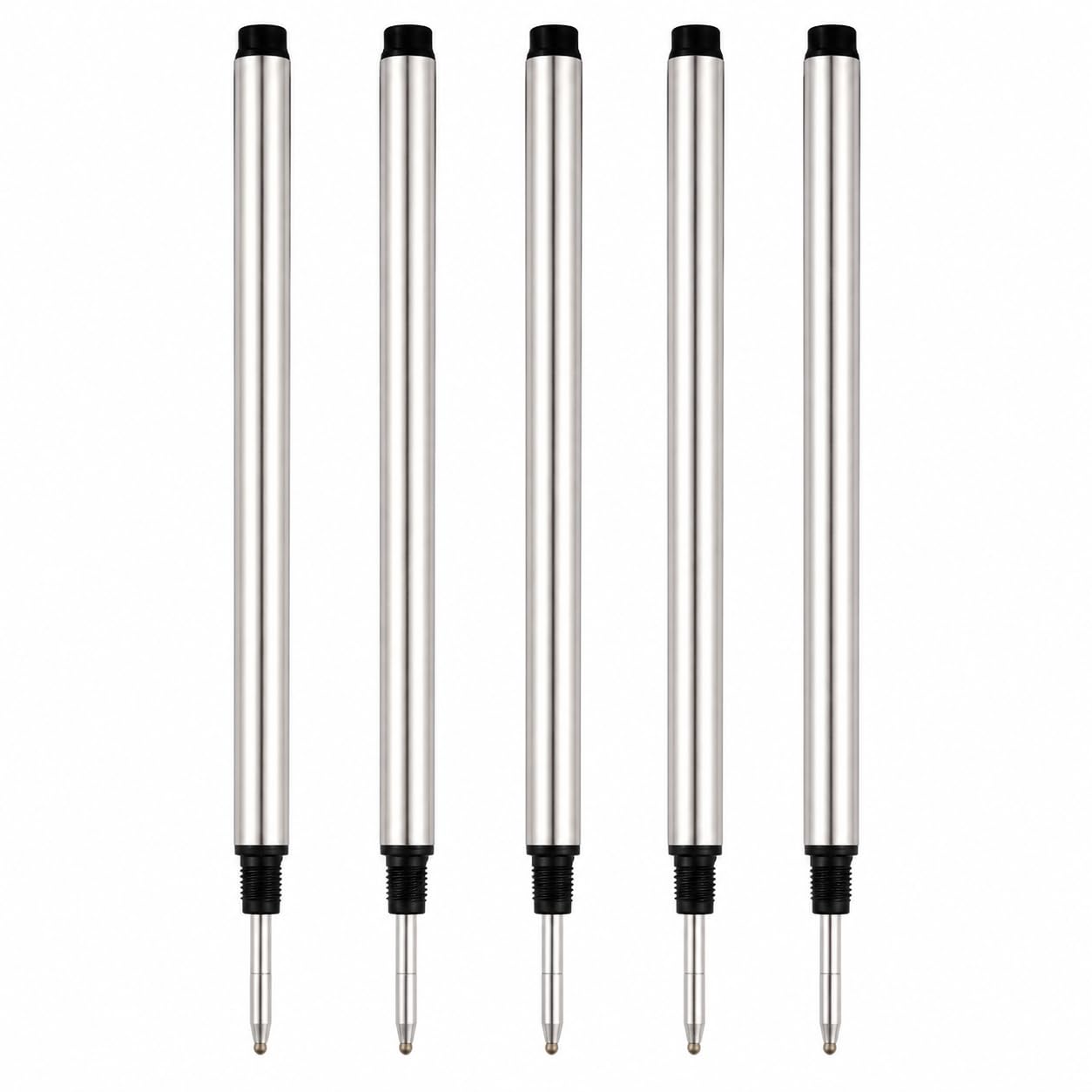 5 Pack Rollerball Pen Refills Compatible with Mont Blanc Rollerball Pens Ink Refills, 0.5mm Fine Tip, Threaded Rollerball Design, Smooth Writing Replacement Refills (Black)