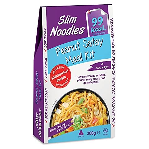 Slim Noodles Peanut Satay Meal Kit - Low Calorie Zero Sugar Keto Paleo Diet & Vegan Food 370g Each High Nutrition High Protein Low Fat Ready to Eat Meals | Contains Slim Noodles, Sauce & Garnish Pack Cover