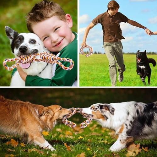 7WUNDERBAR Hund Seil Kauspielzeug Set - 2 Stück Spielzeug 55cm aus Baumwollseil, 3 Knoten Tau Zerrspielzeug Unzerstörbar für Mittlere und Kleine Hunde