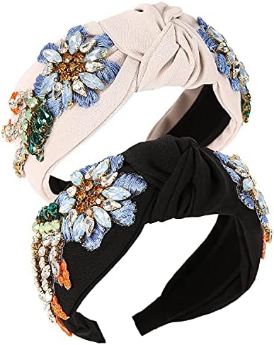 Qianxuan Rhinestone Crystal Headband For Women Handmade Jewelry Girls Hair Accessories Diamond Fashion Headbands Girl Handmade Beaded Glitter Flower Hairbands