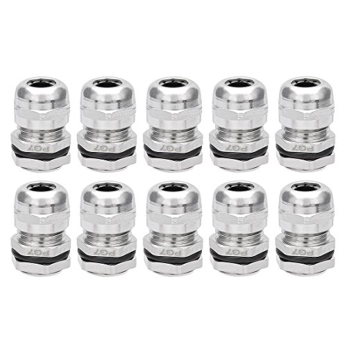 uxcell Cable Gland PG7 Metal Waterproof Cable Glands Joints Adjustable Connector for 3-6.5mm Dia Cable, Pack of 10