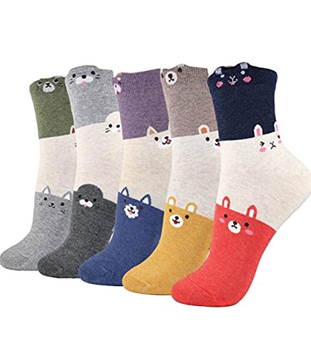 GotYourToes | Womens Teen Girls | Cute Animal Print | Crew Socks | Great Gifts | 5 Pairs (Trio)